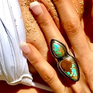 🔥SOLD🔥STERLING SILVER #8 MINE DOUBLE TURQUOISE RING💦!